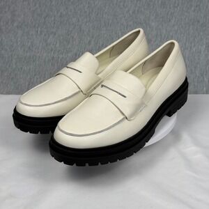 Quince Italian Leather Lug Sole Penny Loafers Ivory White Womens 10.5 14185